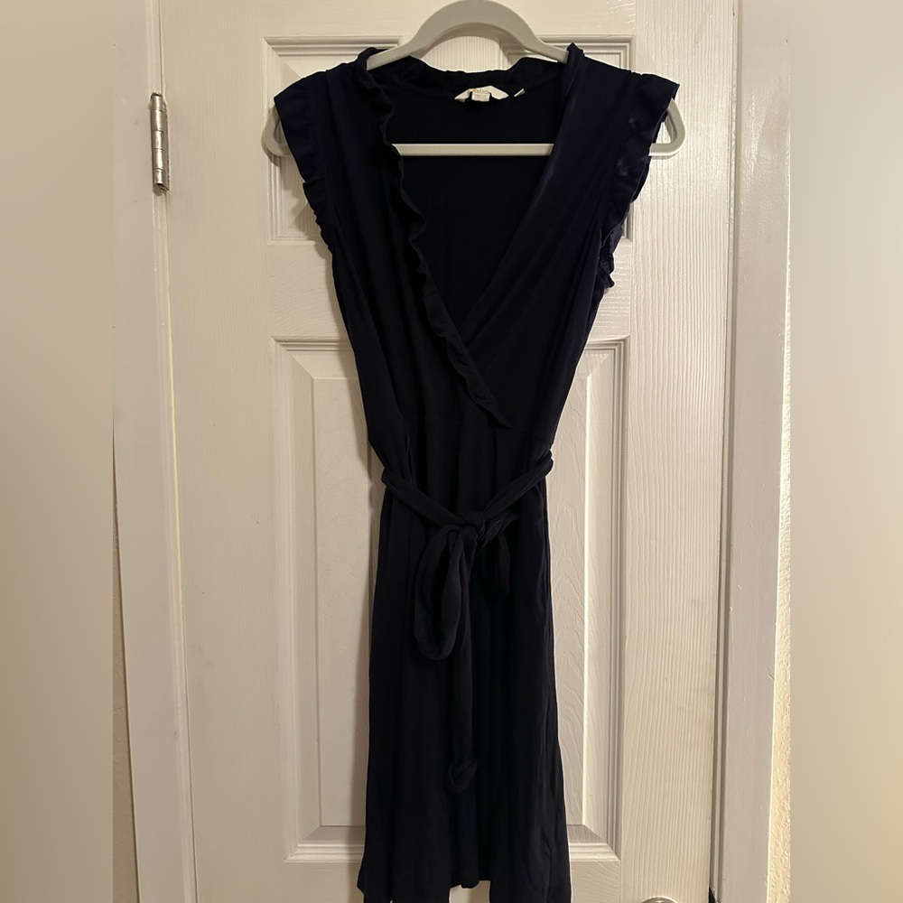 Boden- Ruffle Fixed Wrap Jersey Dress — navy — size 6 R - Picture 2 of 5